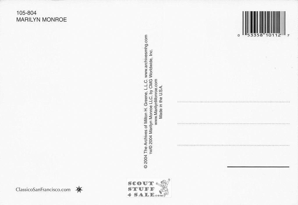 Marilyn Monroe Postcard by Classico San Francisco #105-804