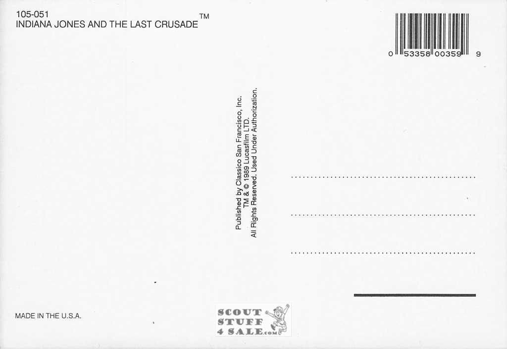 Indiana Jones Postcard by Classico San Francisco #105-051