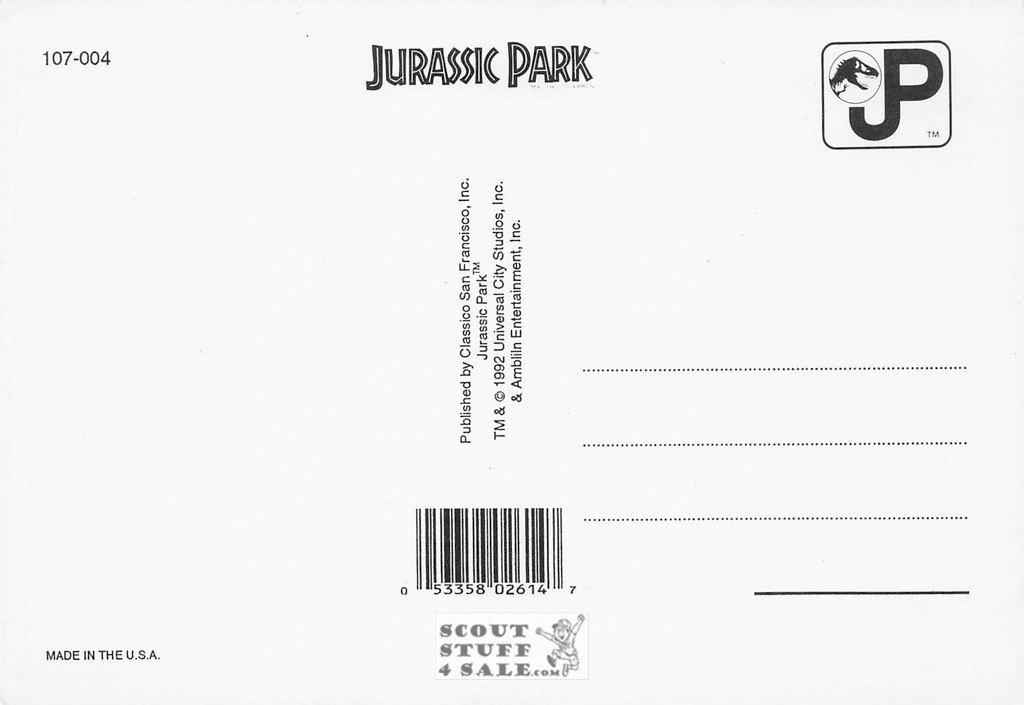 Jurassic Park Movie Postcard by Classico San Francisco #107-004