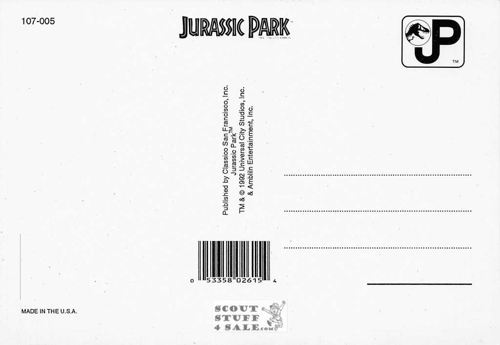 Jurassic Park Movie Postcard by Classico San Francisco #107-005