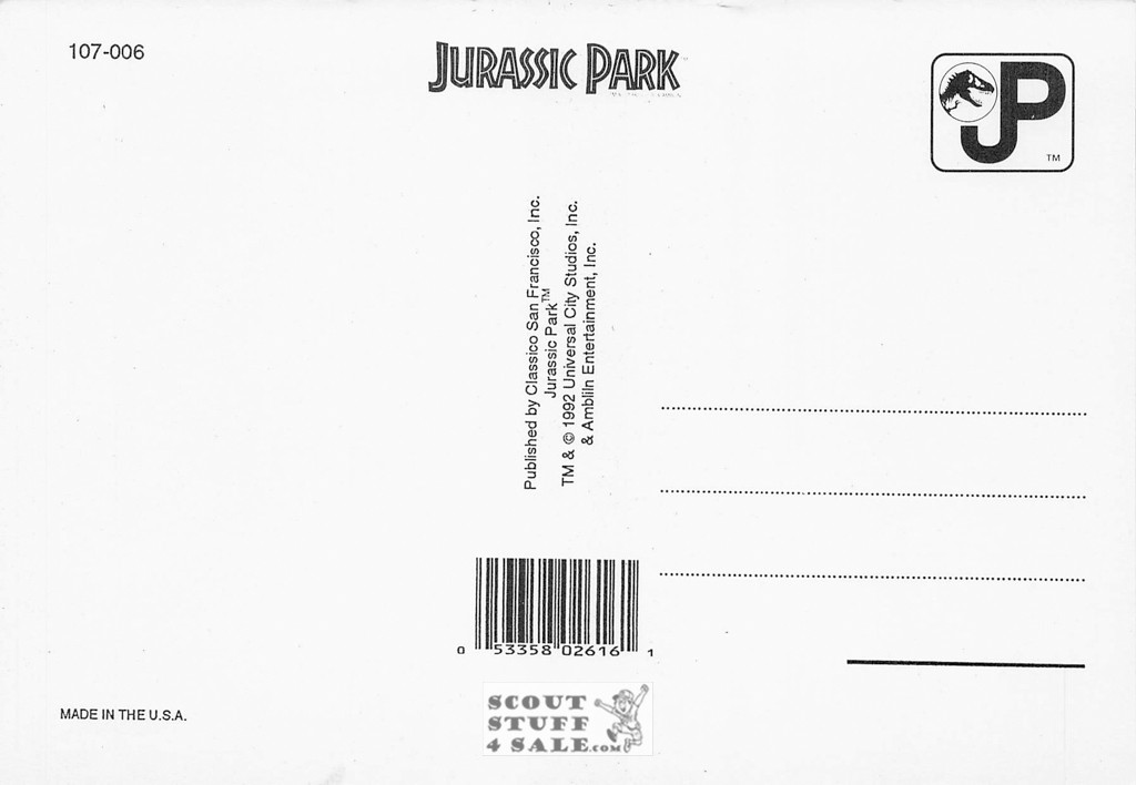 Jurassic Park Movie Postcard by Classico San Francisco #107-006