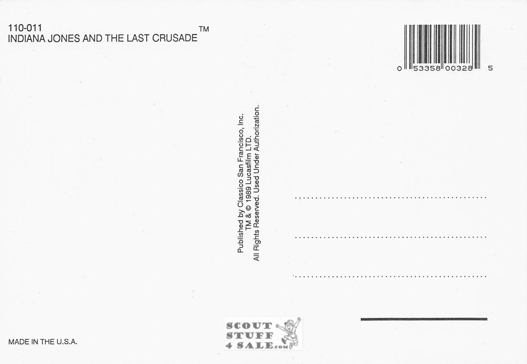 Indiana Jones & the Last Crusade Movie Postcard by Classico SF #110-011