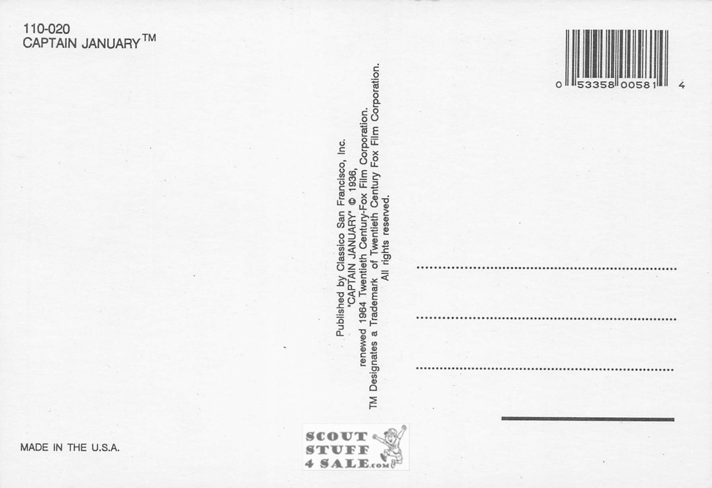 Captain January Shirley Temple Movie Postcard by Classico SF #110-020