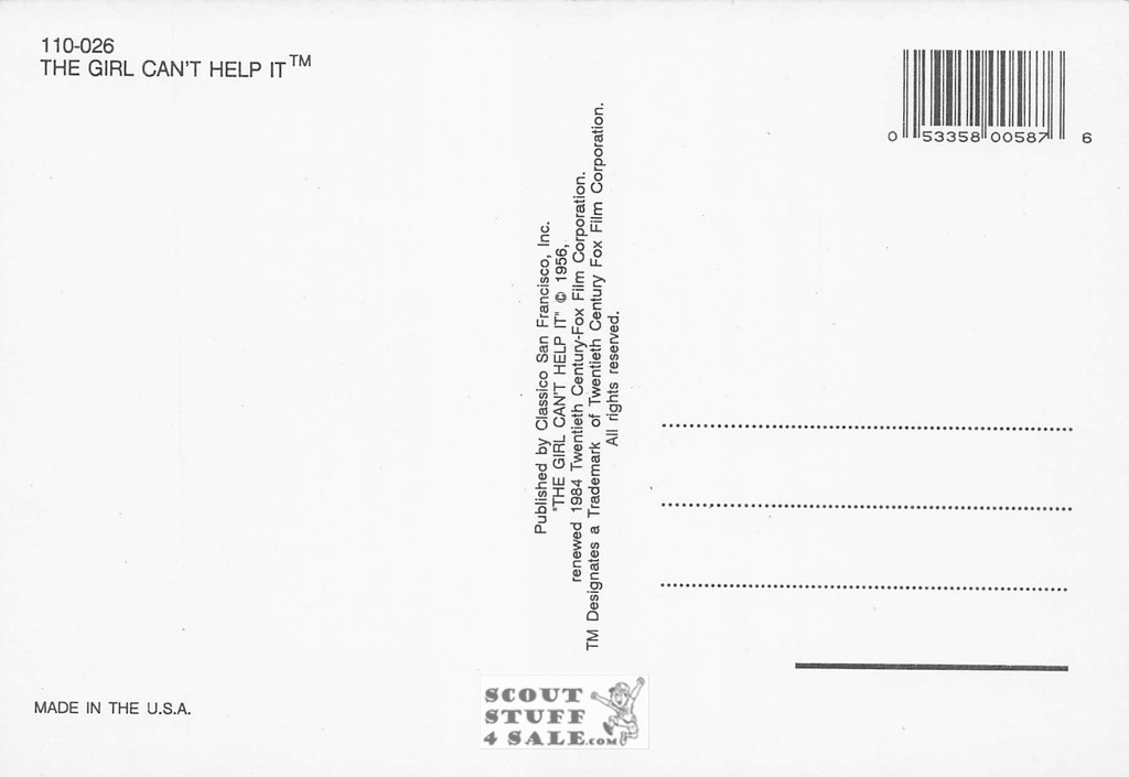 The Girl Can't Help it Movie Postcard by Classico San Francisco #110-026
