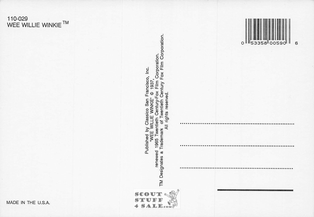 We Willie Winkie Shirley Temple Movie Postcard by Classico SF #110-029