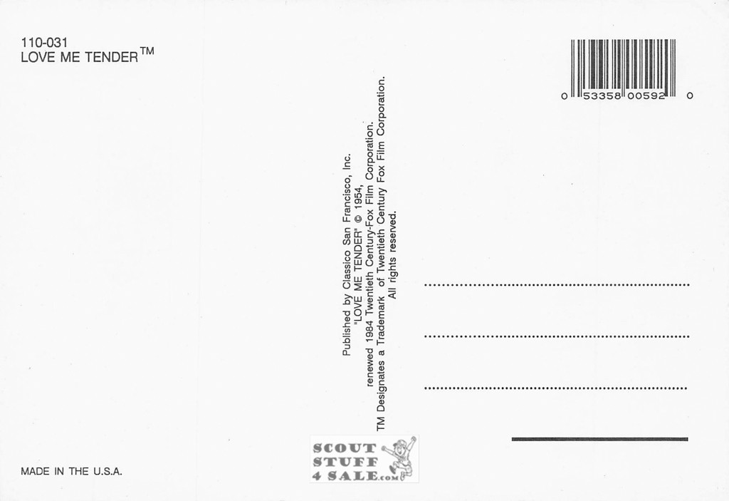 Love Me Tender Elvis Presley Movie Postcard by Classico San Francisco #110-031