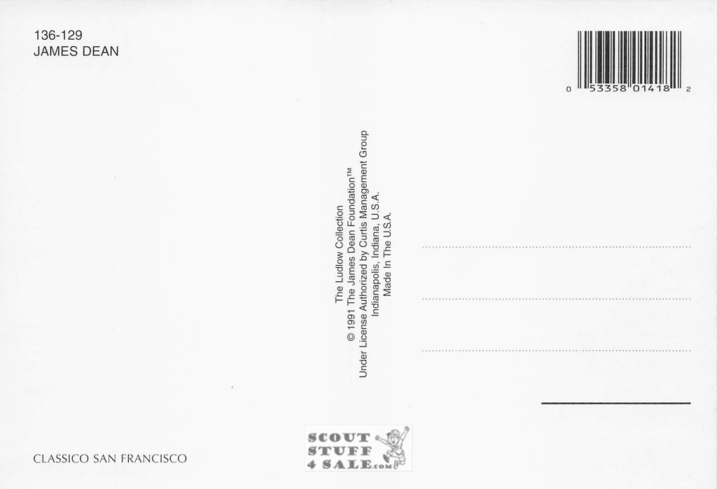 James Dean Sepia Postcard by Classico SF/Ludlow #136-129