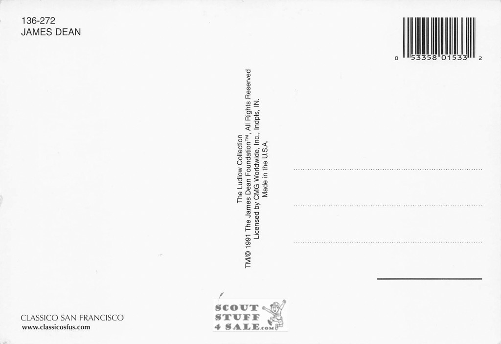 James Dean Sepia Postcard by Classico SF/Ludlow #136-272