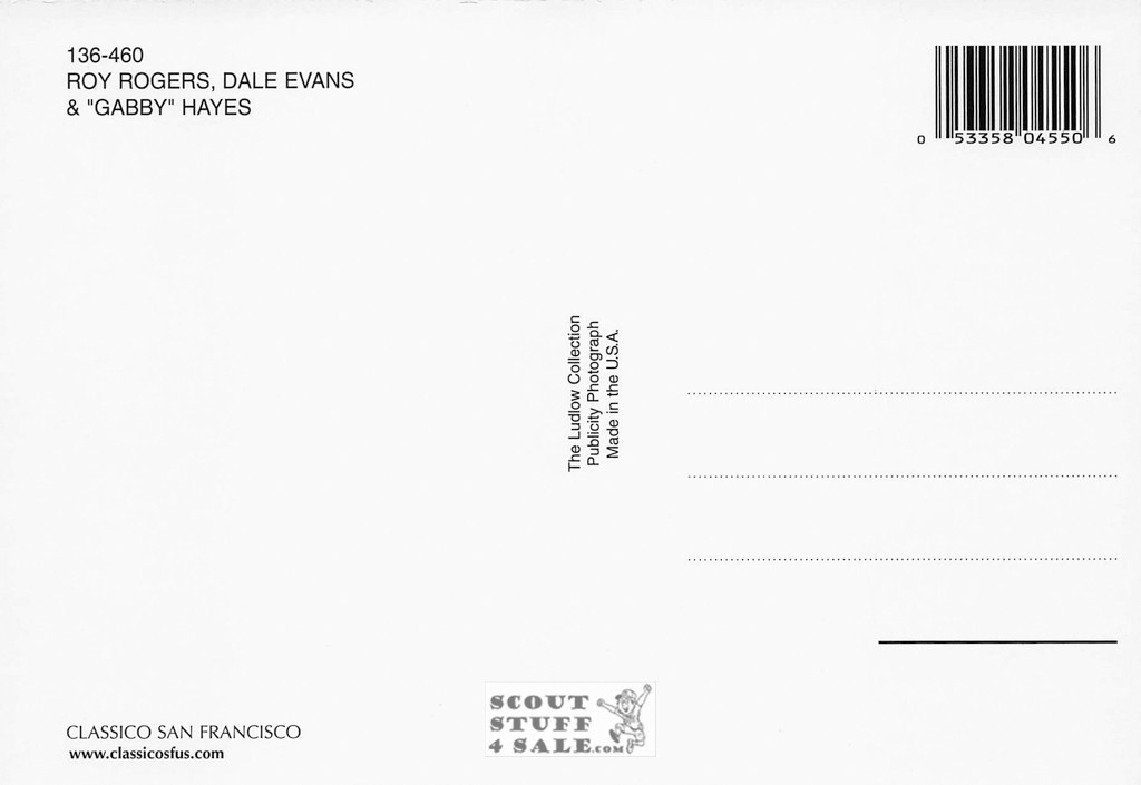 Roy Rogers Dale Evans & Gabby Hayes Postcard by Classico/Ludlow #136-460