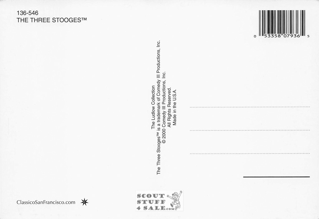 The Three Stoogies Black/White Postcard by Classico SF/Ludlow #136-546