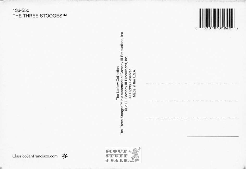 The Three Stoogies Black/White Postcard by Classico SF/Ludlow #136-550