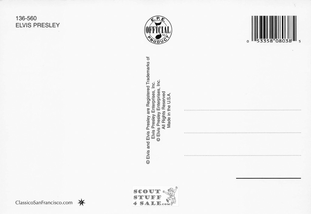 Elvis Presley Black/White Postcard by Classico San Francisco #136-560