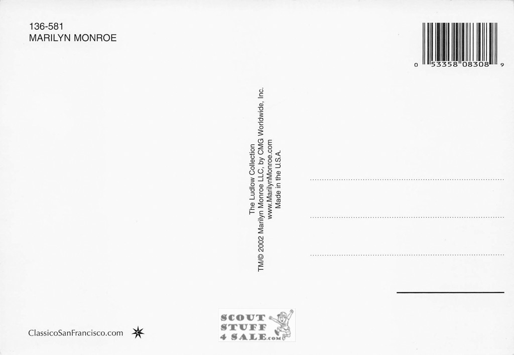 Marilyn Monroe Black/White Postcard by Classico San Francisco #136-581