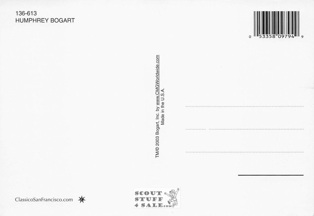 Humphrey Bogart Black/White Postcard by Classico SF/Ludlow #136-613