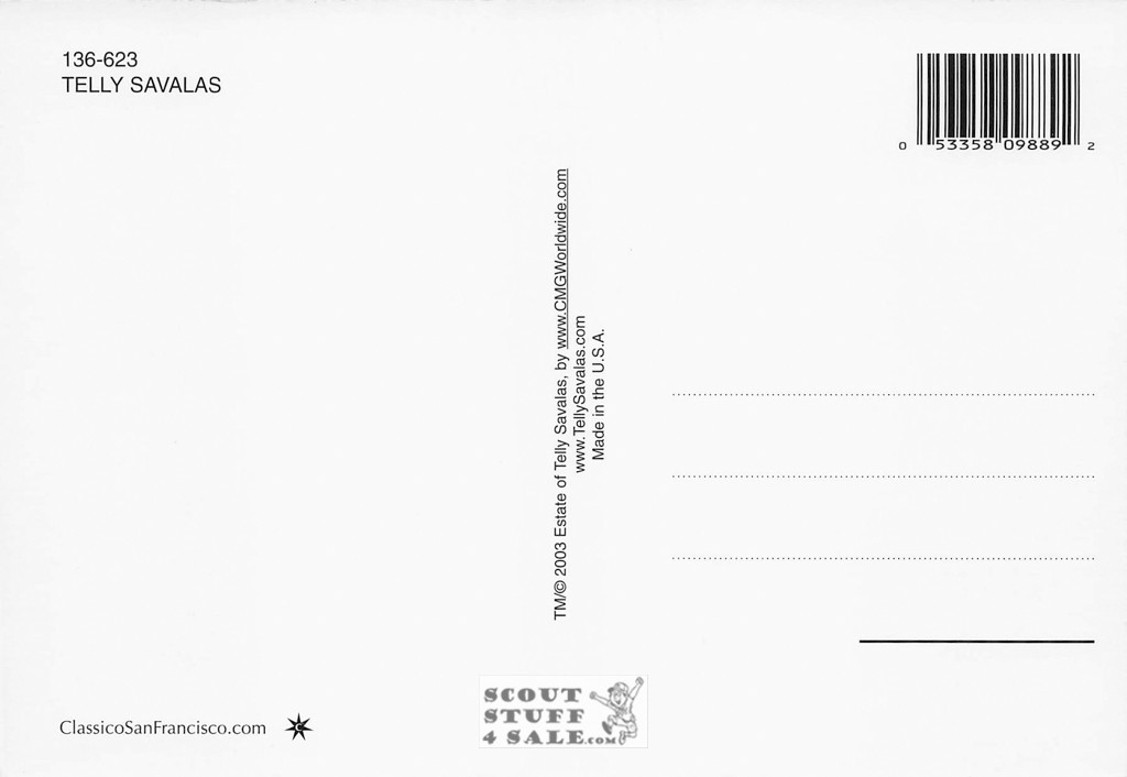 Telly Savalas Black/White Postcard by Classico San Francisco #136-623