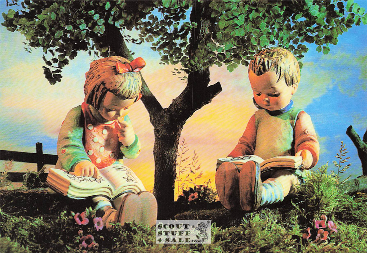 Book Worms Girl/Boy Hummel Postcard w/ink Hummel Approval Sign #156-513