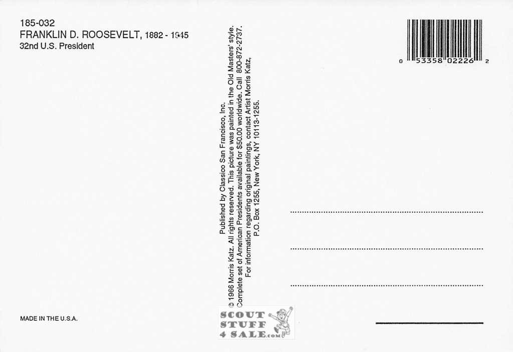 Franklin Roosevelt President Painting Postcard Morris Katz by Classico #185-032
