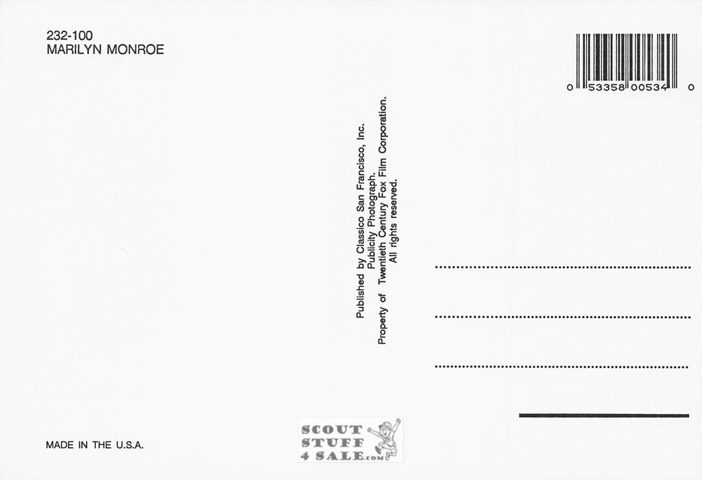 Marilyn Monroe Postcard by Classico San Francisco #232-100