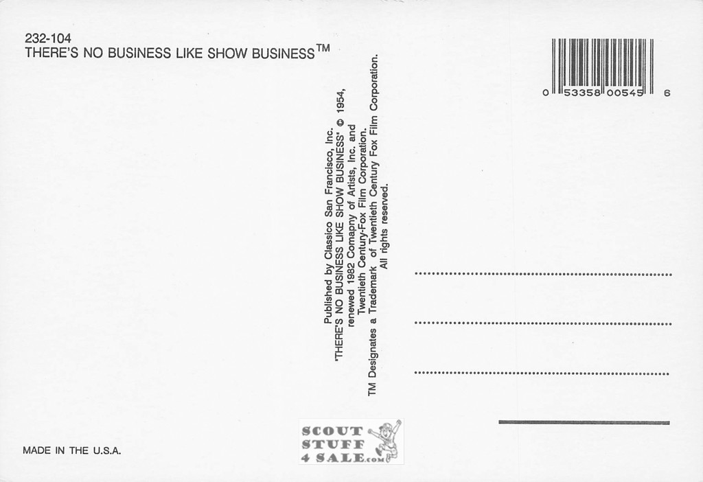 No Business Like Show Business Monroe Postcard by Classico SF #232-104