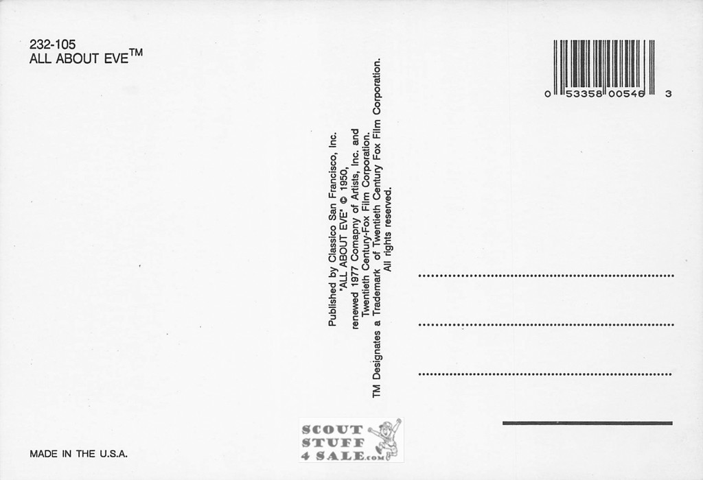 Marilyn Monroe All About Eve Postcard by Classico San Francisco #232-105