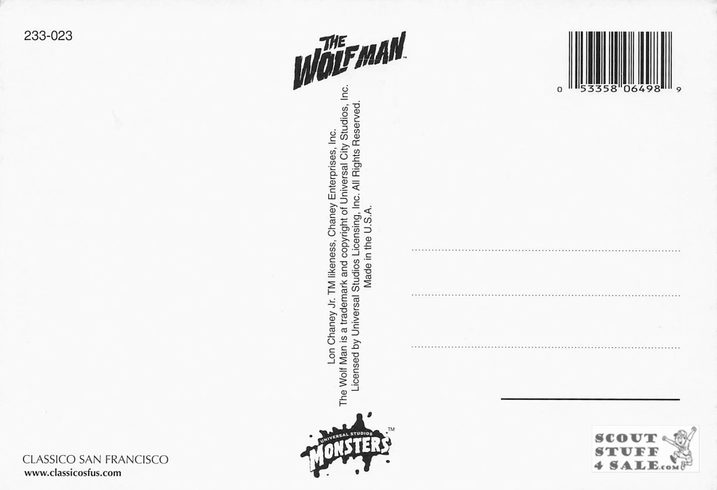 The Wolfman Movie Postcard by Classico San Francisco #233-023