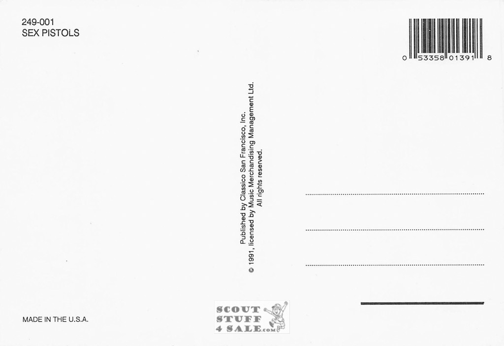 Sex Pistols Postcard by Classico San Francisco #249-001