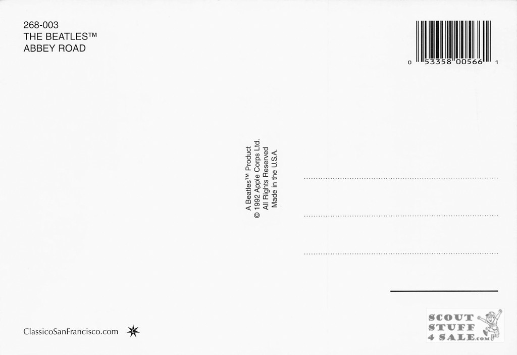 The Beatles Abbey Road Album Postcard by Classico San Francisco #268-003