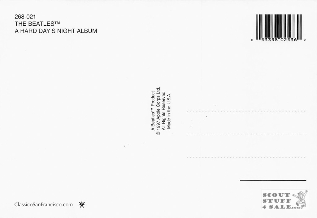 The Beatles Hard Day's Night Album Postcard Classico San Francisco #268-021v1