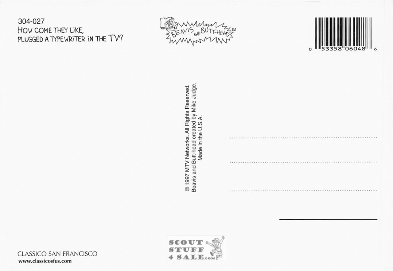 Beavis and Butthead Postcard by Classico San Francisco #304-027