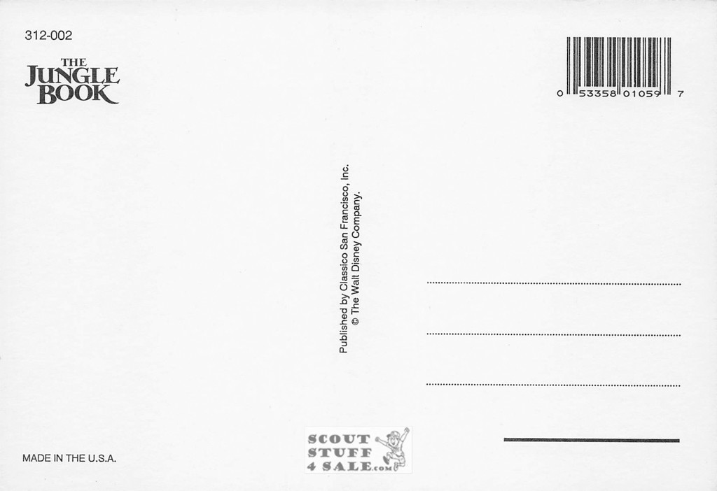 The Jungle Book, Walt Disney, Postcard by Classico San Francisco #312-002