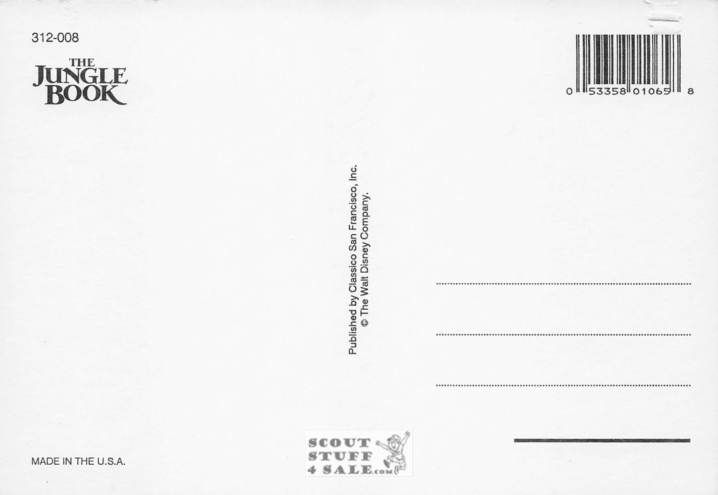 The Jungle Book, Walt Disney, Postcard by Classico San Francisco #312-008