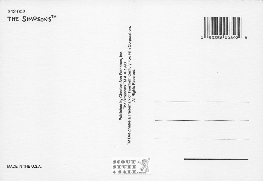 The Simpsons Cartoon Postcard by Classico San Francisco #342-002