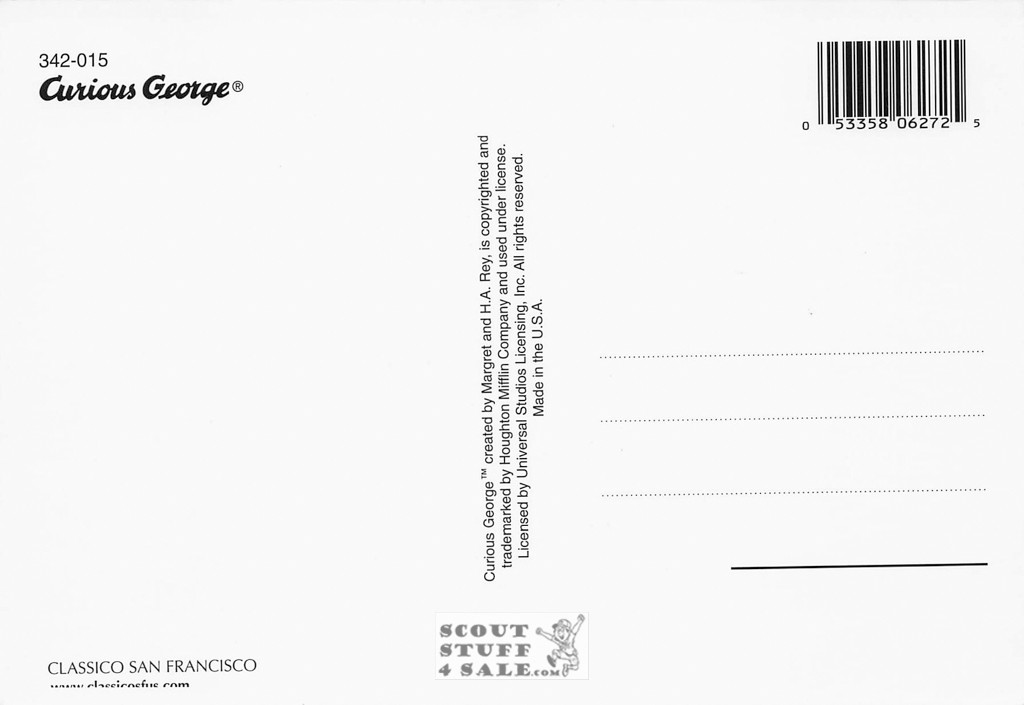 Curious George Cartoon Postcard by Classico San Francisco #342-015