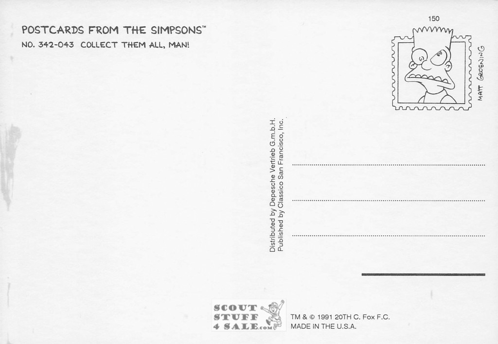 The Simpsons Cartoon Postcard by Classico San Francisco #342-043