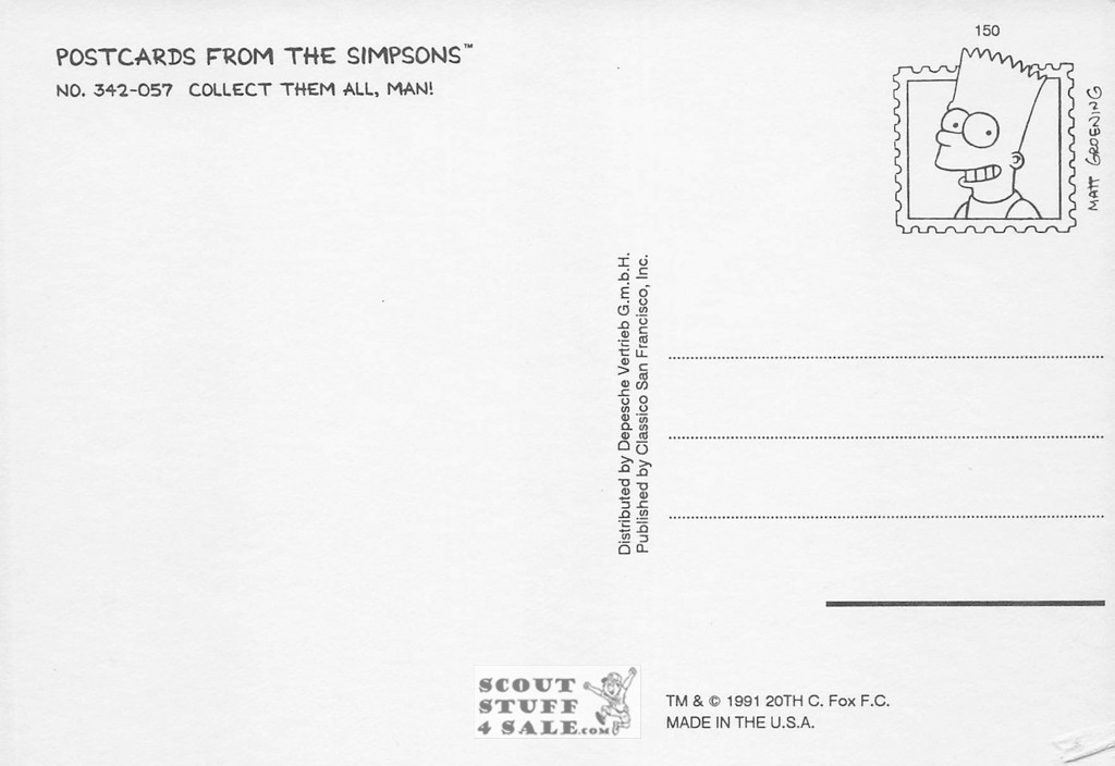The Simpsons Cartoon Postcard by Classico San Francisco #342-057