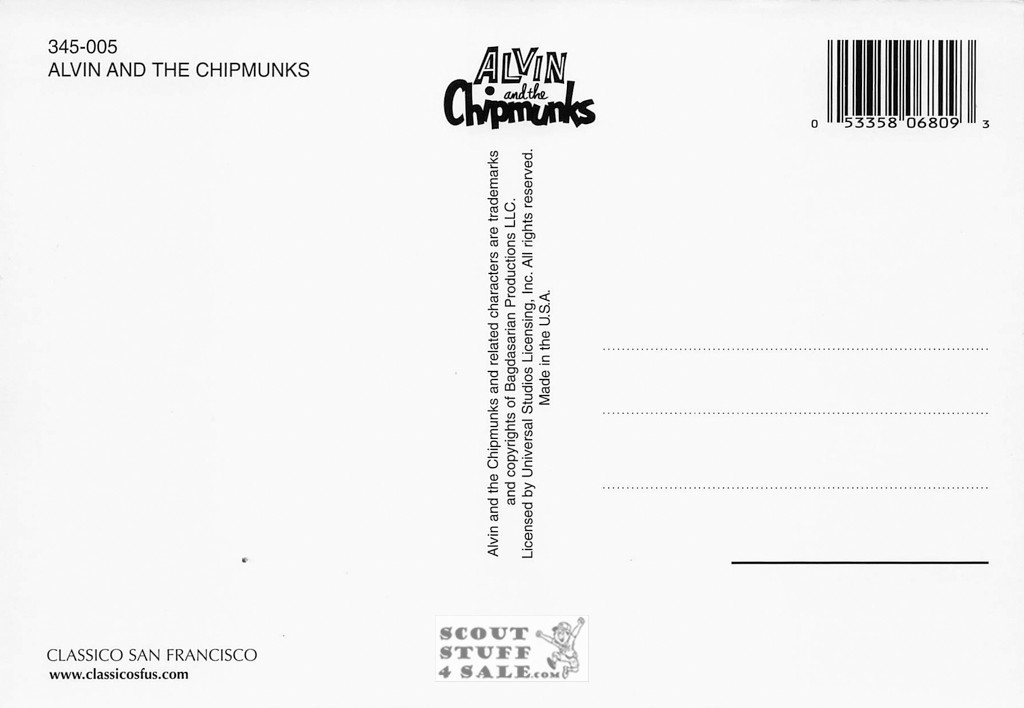Alvin and the Chipmunks Cartoon Postcard by Classico San Francisco #345-005