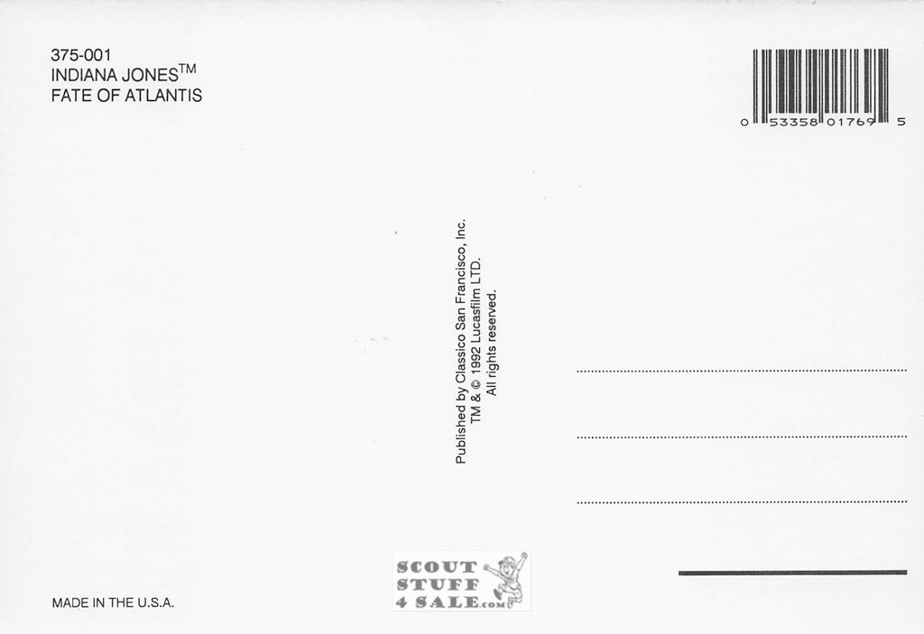 Indiana Jones Fate of Atlantis Postcard by Classico San Francisco #375-001
