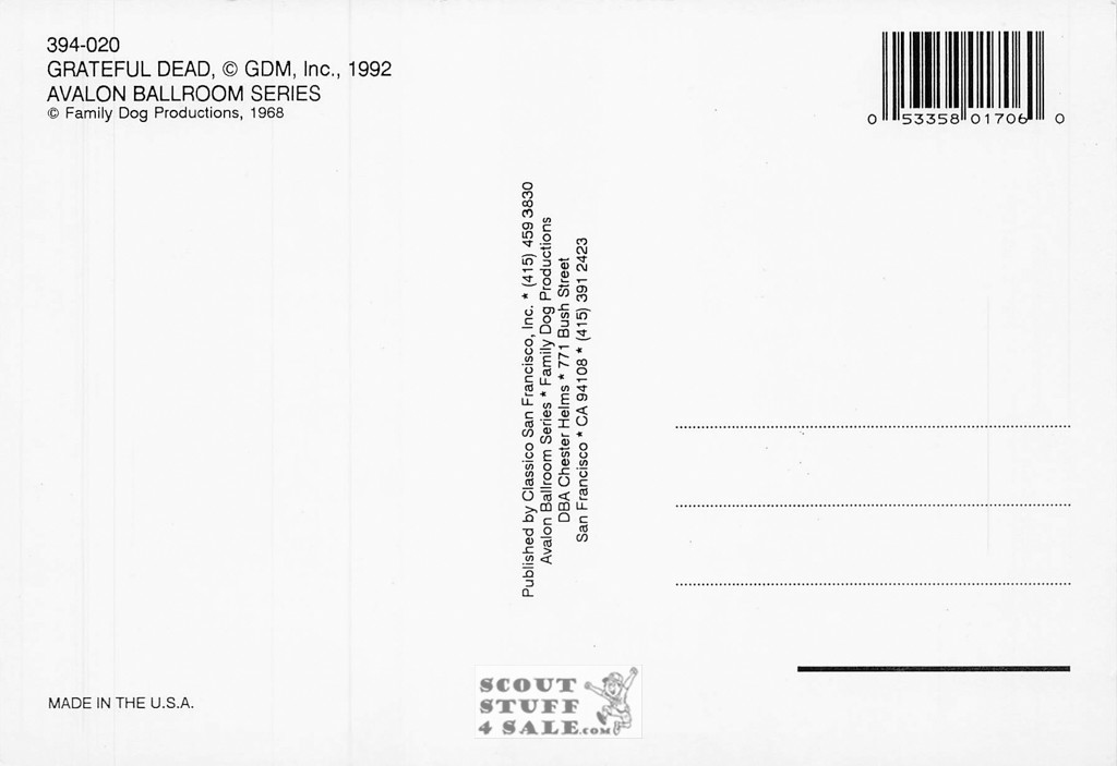 Grateful Dead Band Postcard by Classico San Francisco #394-020