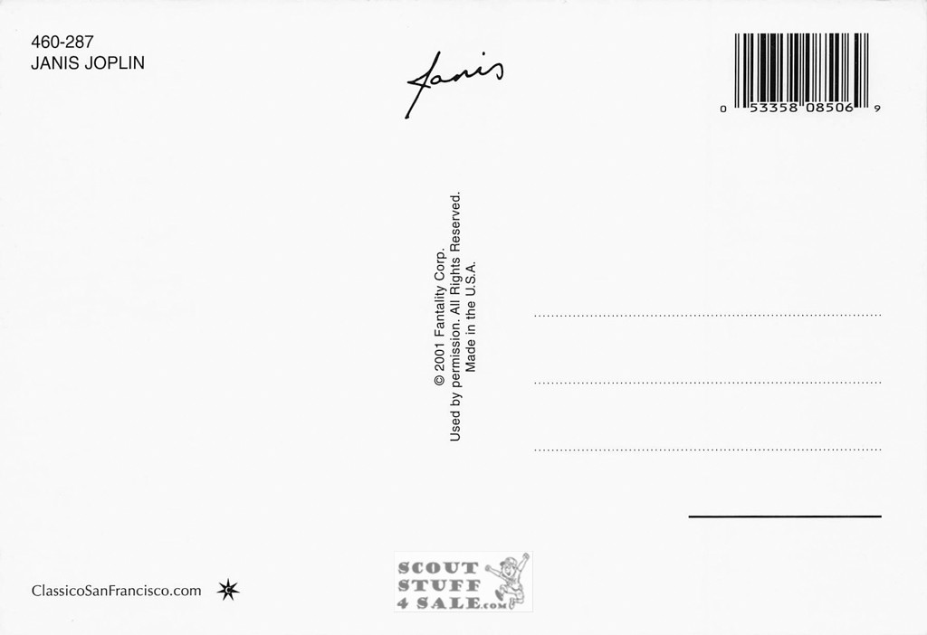 Janis Joplin Postcard by Classico San Francisco #460-287