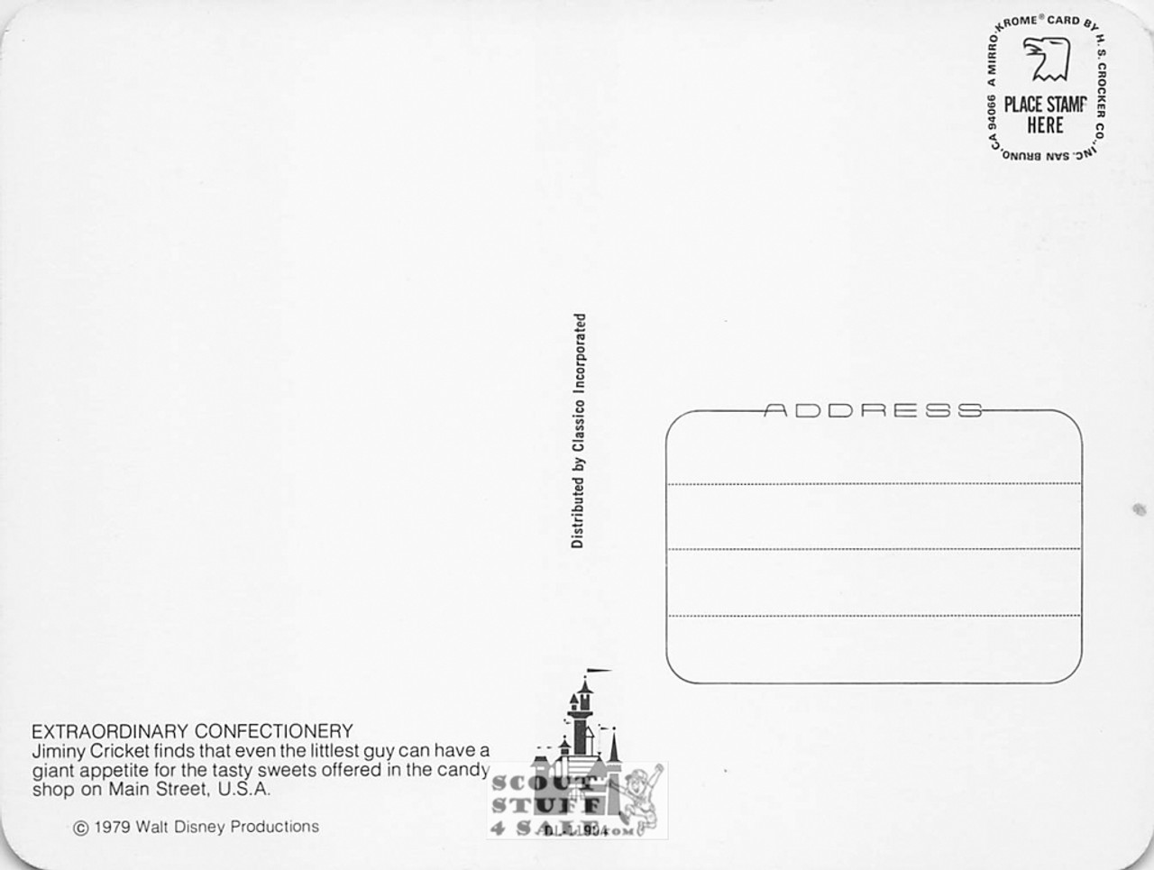 Jiminy Cricket Disneyland Postcard by Classico San Francisco #511-004