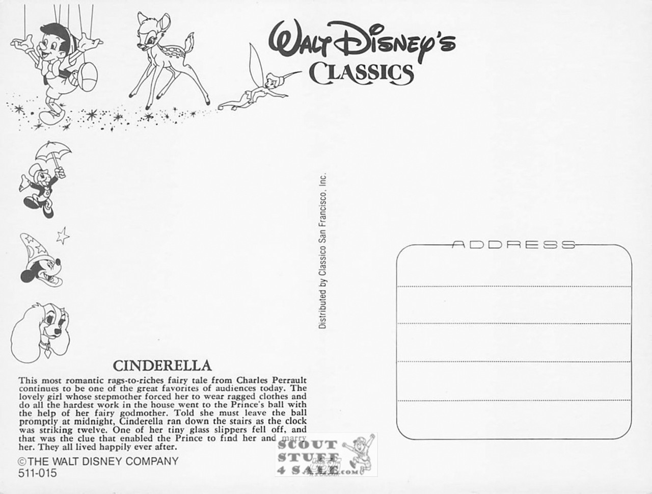 Cinderella Walt Disney Classics Postcard by Classico San Francisco #511-015