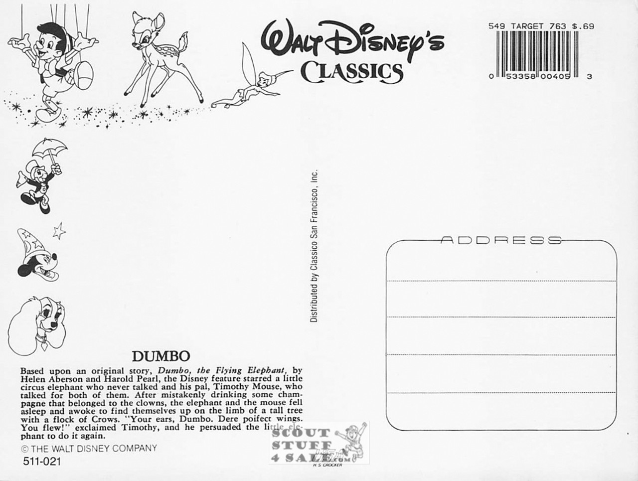 Dumbo Walt Disney Classics Postcard by Classico San Francisco #511-021