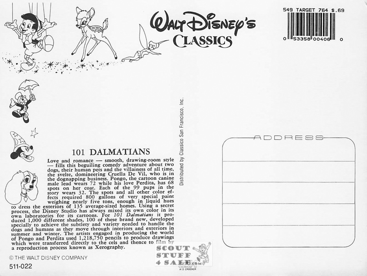 101 Dalmations Walt Disney Classics Postcard by Classico San Francisco #511-022