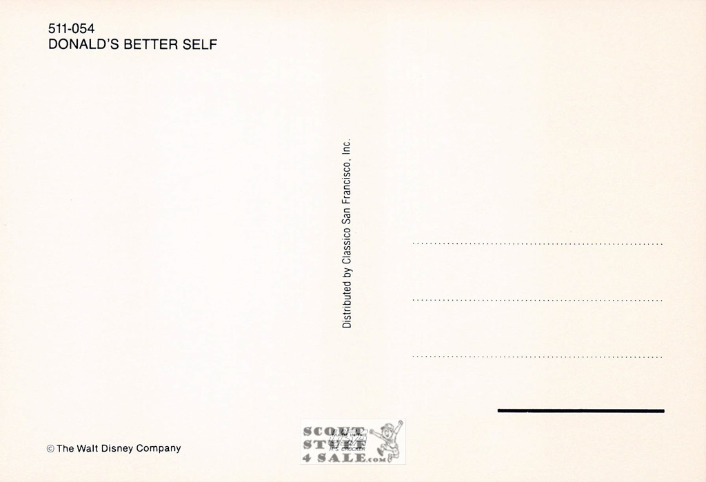 Donald Duck "Donald's Better Self" Disney Cartoon Postcard Classico SF #511-054