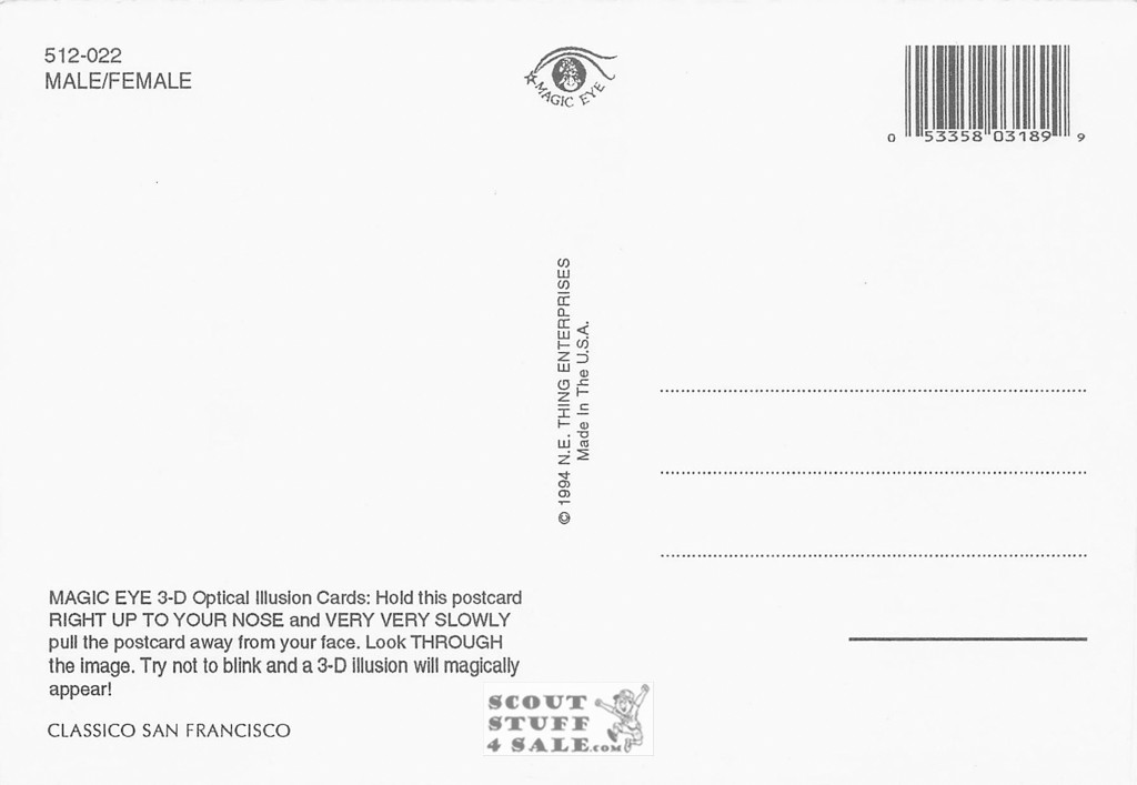 Male/Female - Magic Eye 3D Optical Illusion Postcard, Classico SF #512-022