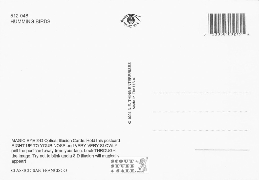 Hummimg Birds - Magic Eye 3D Optical Illusion Postcard, Classico SF #512-048