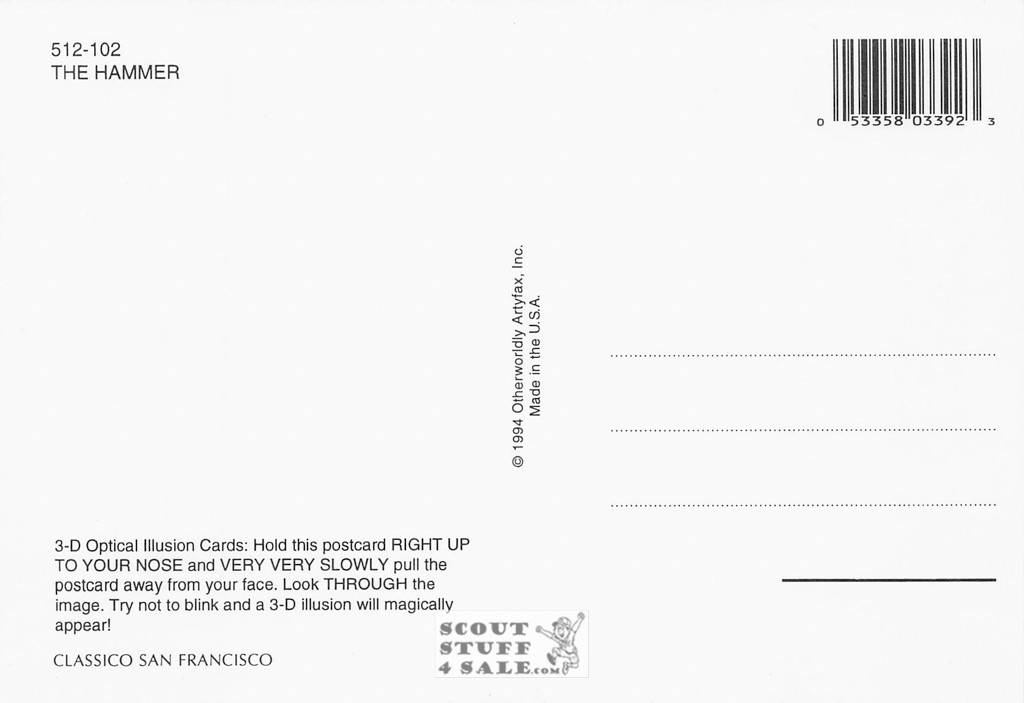 Hammer - Magic Eye 3D Optical Illusion Postcard, Classico San Francisco #512-102