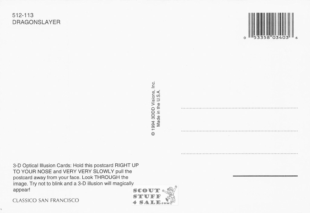 Dragonslayer - Magic Eye 3D Optical Illusion Postcard, Classico SF #512-113