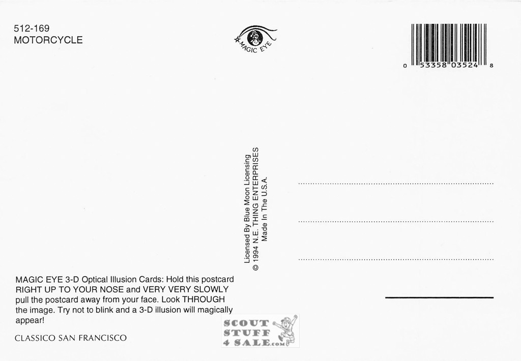 Motorcycle-Magic Eye 3D Optical Illusion Postcard, Classico San Francisco #512-169