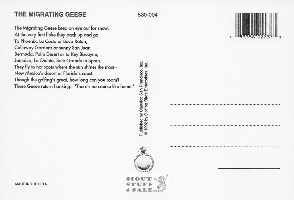 Golfing Birds Postcard. Golfing Bird Enterprises, Classico San Francisco #530-004